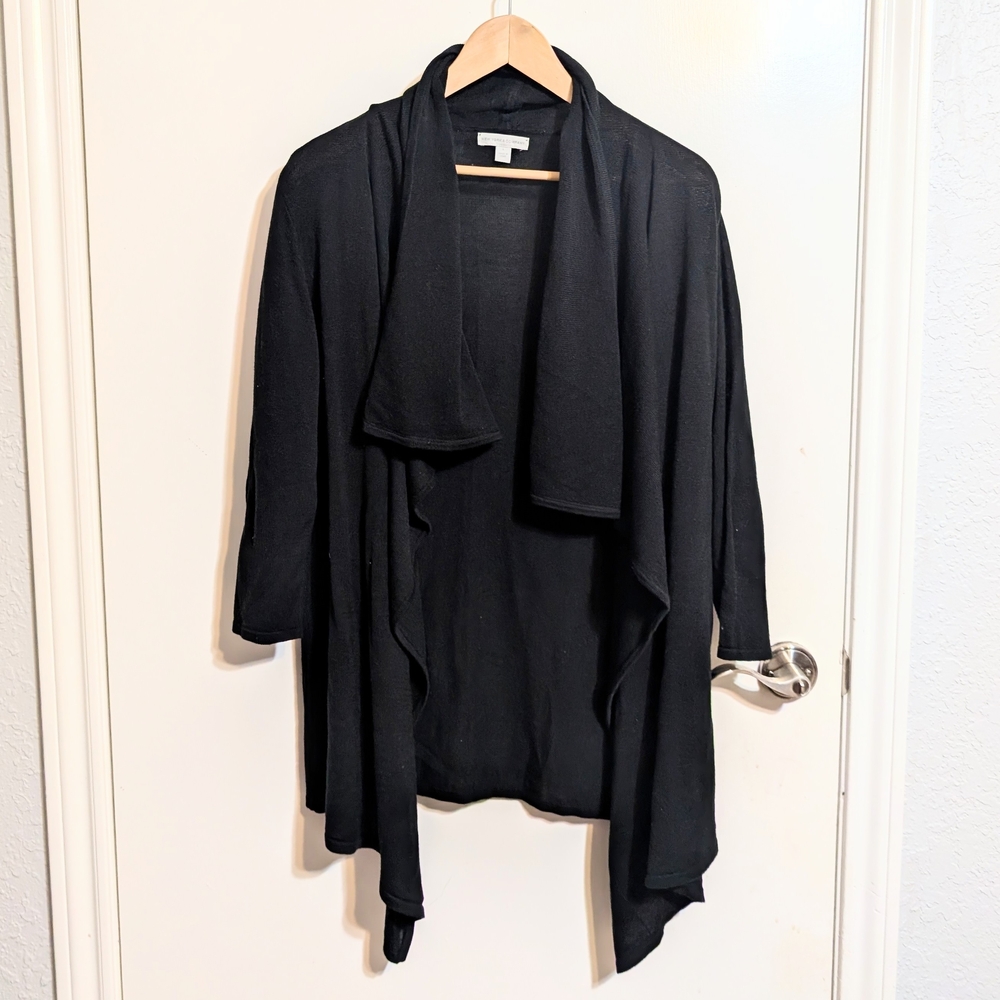New York & Company Black Waterfall Cardigan - Open Front Draped Sweater - Size L